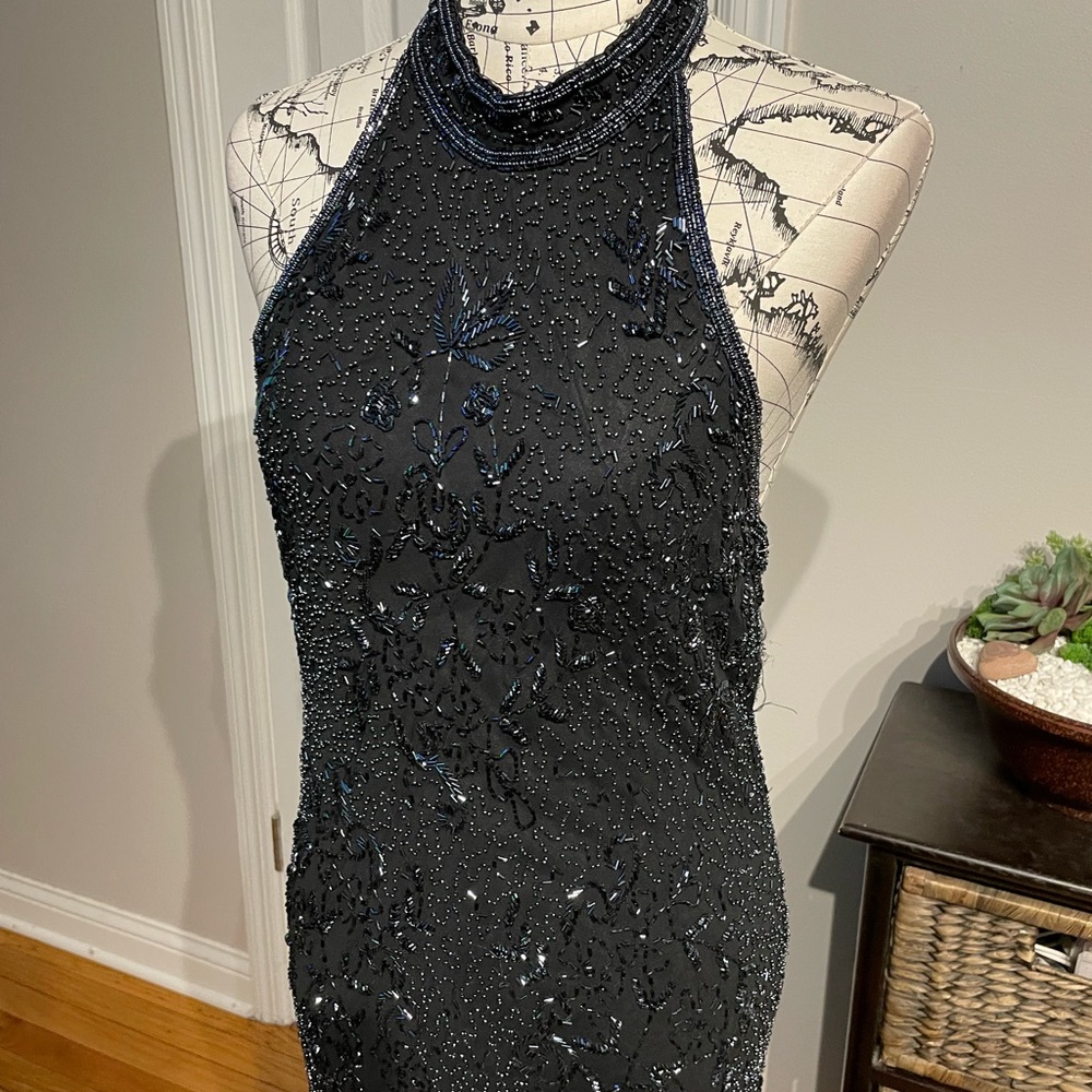 👹Scala Silk Sequins Vintage Embellished Halter Beads Backless Mermaid Formal XXL - Picture 4 of 8